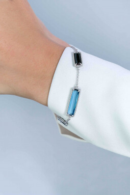 ZINZI Sterling Silver Fantasy Bracelet with Rectangular Settings Blue and Black 18-21cm ZIA2111