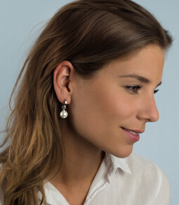 ZINZI zilveren oorbedels parel wit 12mm ZICH305W. (zonder oorringen).