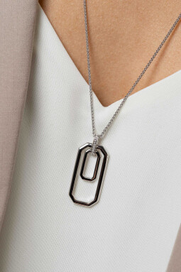 ZINZI Sterling Silver Necklace with Luxurious Rectangular Pendant (40mm) 70cm ZIC2494