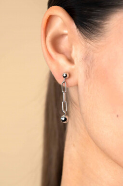 38mm ZINZI Sterling Silver Stud Earrings with Oval Chains and Dangling Bead 6mm ZIO2541