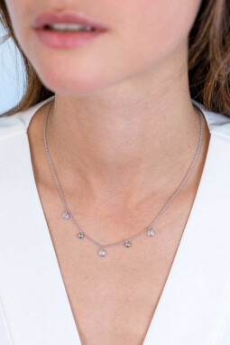 ZINZI Sterling Silver Necklace Beads Round White Zirconia 45cm ZIC2192
