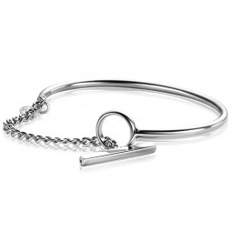 ZINZI Sterling Silver Shiny Bangle Bracelet with Toggle Clasp and Curb Chain width 3mm diameter 65mm ZIA-BF73