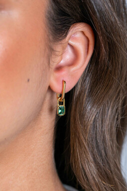 ZINZI gold plated zilveren oorbedels rechthoek met groene kleurstenen 13mm ZICH2307 (excl. oorringen)