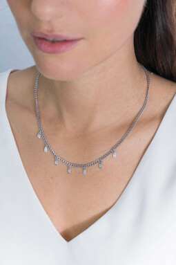 ZINZI Sterling Silver Curb Chain Necklace Baguette Zirconia