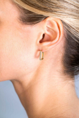 15mm ZINZI Gold Plated Sterling Silver Hoop Earrings Rectangular White Zirconias 15x2mm ZIO2221Y