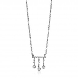 ZINZI Sterling Silver Necklace Bar and Dangling Round White Zirconias 42-45cm ZIC2015