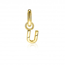 ZINZI Sterling Silver 14K Yellow Gold Plated Letter Ear Pendant U (per piece)