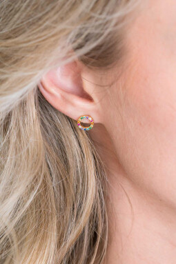 ZINZI Sterling Silver Ear Studs 14K Yellow Gold Plated Rainbow