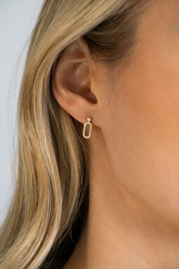 ZINZI gold plated zilveren oorstekers (13mm) met een open ovale vorm bezet met witte zirconia's ZIO2398Y