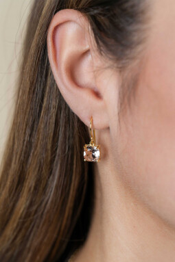 24mm ZINZI gold plated silver earrings with trendy square stone in light pink ZIO2579
