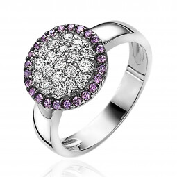 ZINZI Sterling Silver Ring with Purple and White Zirconia ZIR886