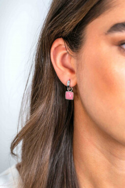 10mm ZINZI Sterling Silver Earrings Pendants Square Two-sided Blue and Pink ZICH2257 (excl. hoop earrings)