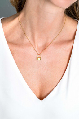 15mm ZINZI Gold Plated Sterling Silver Lock Pendant with Sunbeams and White Zirconia ZIH2356 (excl. necklace)