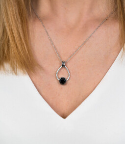 ZINZI zilveren hanger 32mm druppelvorm zwart witte zirconia's ZIH1947