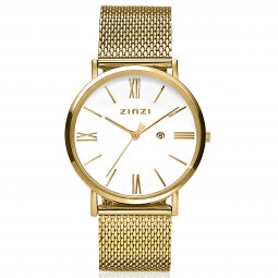 ZINZI Roman Watch 34mm White Dial Gold Colored Stainless Steel Case and Mesh Strap  ZIW507M