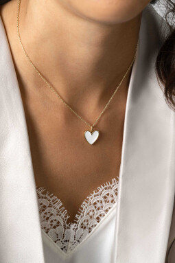 ZINZI gold plated zilveren hanger hart 15mm met wit emaille ZIH2314W