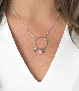 ZINZI zilveren ketting hartje rond ster roze 45cm ZIC1878