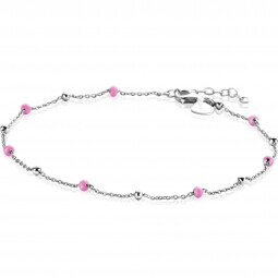 ZINZI Sterling Silver Fantasy Anklet with 7 Pink Donuts and Shiny Beads 23+4cm ZIE2510