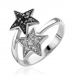 ZINZI Sterling Silver Multi-look Ring 2 Stars Black White Zirconia ZIR641