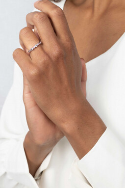 ZINZI zilveren luxe aanschuifring ring rond paars roze ZIR2041