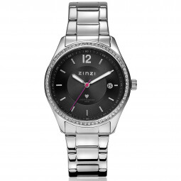 Zinzi horloge zwarte wijzerplaat stalen band zilverkleurig wit ZIW304