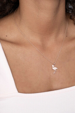 ZINZI zilveren flamingo hanger in 14K rosé verguld wit 18mm ZIH2086 (zonder collier)