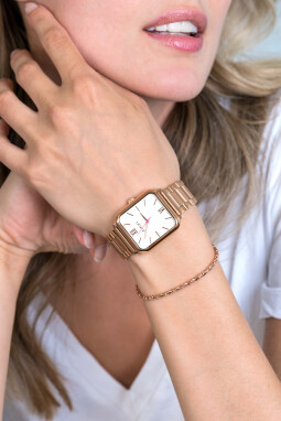 ZINZI Square Roman Watch White Dial Rose Golden Case