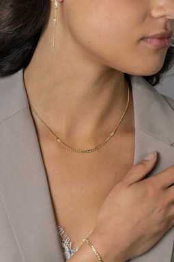 ZINZI Gold Plated Sterling Silver Necklace with Curb Chains in Different Sizes Combined with 3 Rectangular Baguette Cut Zirconias 42-45cm ZIC2410