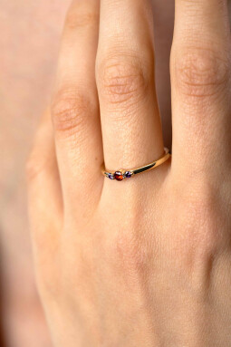 ZINZI Gold Plated Sterling Silver Ring with Small Prong Settings Red Garnet and Purple Color Stones 3mm width ZIR2563