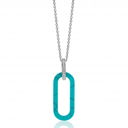 ZINZI grote ovale hanger 38mm in trendy turquoise en luxe zilveren hangoog ZIH2456T (zonder collier)