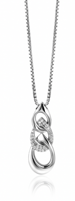 45cm Mart Visser by ZINZI zilveren venetiaanse ketting inclusief hanger met drie open peervormige schakels 30mm, bezet met witte zirconia's MVC24