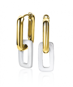18mm ZINZI Gold Plated Sterling Silver Hoop Earrings with Open Rectangle in White Agate ZIO2238
