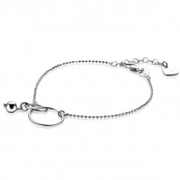 ZINZI Sterling Silver Bracelet with 2 Connected Open Circles and Bead Charm 17,5-20,5cm ZIA-BF62