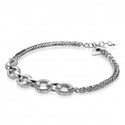ZINZI zilveren gourmet armband met grove ovale schakels bezet met witte zirconia's ZIA2203
