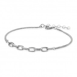 ZINZI zilveren gourmet armband met grotere ovale schakels in het midden 17-19,5cm ZIA2481