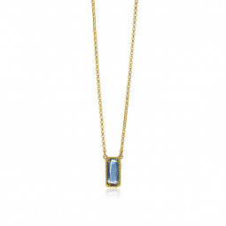 ZINZI Gold Plated Sterling Silver Necklace Rolo Chain with Rectangular Blue Stone 42-45cm ZIC-BF51