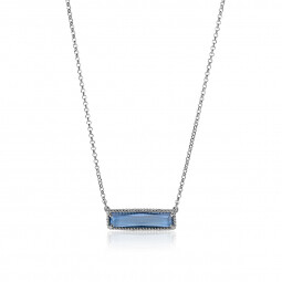 ZINZI zilveren fantasie collier met grote rechthoekige kleursteen blauw 42-45cm ZIC-BF54
