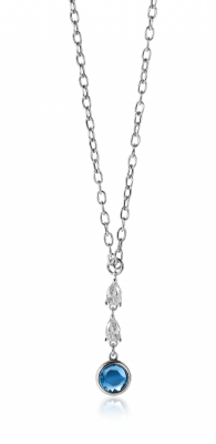 ZINZI Sterling Silver Chain Necklace with Beautiful Pendant (31mm): 2 Triangle Settings with White Zirconias and a Round Blue Color Stone 40-45cm ZIC-BF69