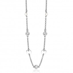 ZINZI Sterling Silver Fantasy Rolo Chain Necklace with Pearls, Coins and White Zirconias 43-45cm ZIC1620W