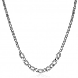 ZINZI Sterling Silver Curb Chain Necklace Oval Chains White Zirconias 45cm ZIC2203