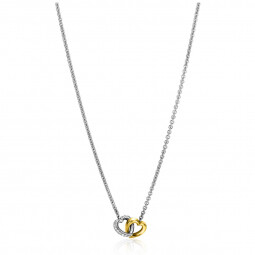 ZINZI zilveren collier bicolor schakel met twee harten verbonden 42-45cm ZIC2276