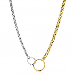 Zinzi zilveren ketting met trendy gourmet en gold plated jasseron schakels, verbonden door ronde vormen in elkaar 42-45cm ZIC2333