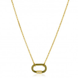 ZINZI gold plated zilveren schakelketting 45cm ovale hanger olijfgroen emaille en witte zirconia's ZIC2374