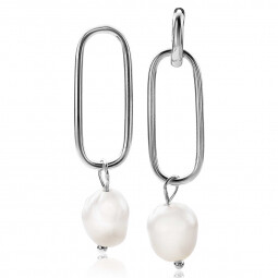 ZINZI zilveren oorbedels 43mm ovale schakel met witte parels ZICH-BF59
