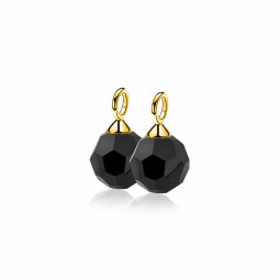 ZINZI gold plated zilveren oorbedels zwarte bead 10mm ZICH266ZG (excl. oorringen)