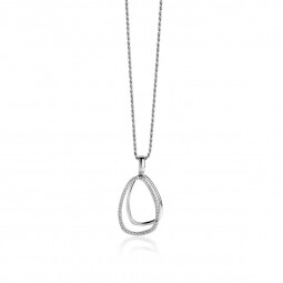 ZINZI zilveren luxe hanger 39mm met twee fantasie vormen over elkaar heen ZIH1139 
