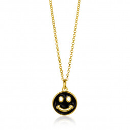 15mm ZINZI Gold Plated Sterling Silver Pendant Smiley Round with Black Enamel ZIH2312Z (excl. necklace)