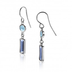 ZINZI zilveren oorhangers 42mm bezet met blauwe kleurstenen rond en rechthoek ZIO-BF44
