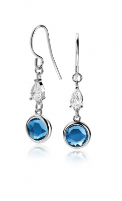 37mm ZINZI Sterling Silver Drop Earrings White Zirconia and Round Blue Color Stone ZIO-BF69