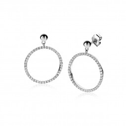 ZINZI zilveren oorsieraden 24mm open rond, bezet met witte zirconia's ZIO1071 
